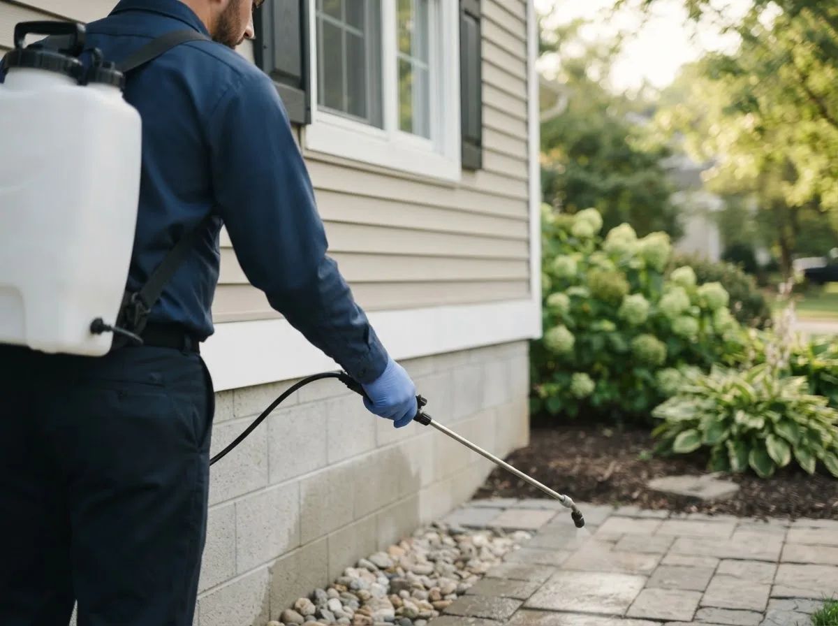Pest control technician inspecting a home in Taylorville, IL
